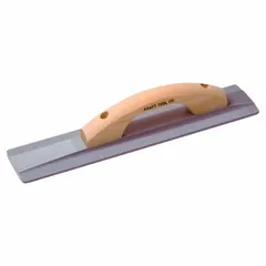 Concrete hand float with a square magnesium blade that is broken-in for immediate use. Features a wood handle. Used for smoothing and leveling freshly poured concrete surfaces such as slabs, sidewalks, and foundations.
