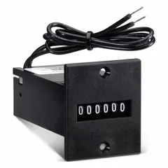 Front-panel-mounting electromechanical counter with dimensions 1 3/4 in x 1 1/2 in. Operates on 90 V AC – 120 V AC. UKCA certified. Suitable for counting cycles, revolutions, or events in industrial machinery and control panels.