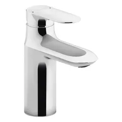 Single-post handle bathroom faucet in chrome finish. Constructed of brass. Includes metal pop-up drain with 1-1/4" metal tailpiece. Flow rate of 1.2 gpm. Suitable for residential and commercial bathroom sinks.