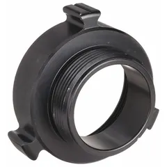 This aluminum rigid adapter connects a 2-1/2 in NH fire hose to a 3 in NPSH standpipe or hydrant. Straight configuration. Used in fire protection systems where pipe threads differ.