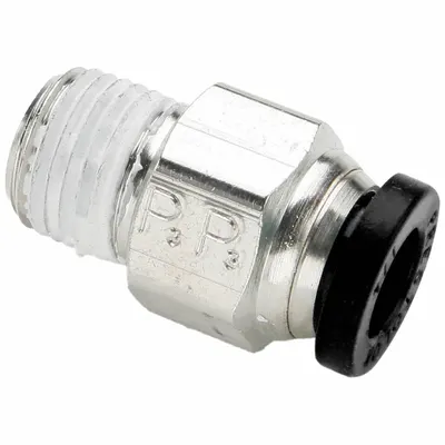 PARKER Push-Fit Fitting: 5/16 in OD x 3/8 in Pipe Size, Push-to-Connect x MNPTF - Nickel-Plated Brass Tube Fittings