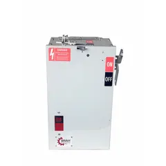 This fusible bus plug is designed for use with Eaton POW-R-WAY I and II busway systems. It accepts Class R fuses and provides overcurrent protection for 600V, 3-phase, 4-wire with ground circuits. The unit includes weather stripping and is suitable for industrial power distribution applications.