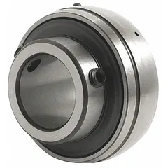 Inch-system radial/deep groove ball insert bearing with 2 3/16 in bore, 3 59/64 in OD, and 0.984 in outer ring width. Double-sealed closure and set screw mounting. Suitable for moderate-speed, moderate-load applications in industrial machinery such as conveyors, fans, and agricultural equipment where shaft misalignment must be accommodated.