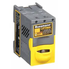3-pole midget fuse block rated for 600 V AC. Supports DIN rail or panel mounting with box lug termination. Used for protecting midget fuses in industrial control panels, motor circuits, and power distribution systems.
