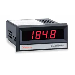 This digital panel meter measures DC voltage from 0 V to 200 V with a red LED display and accuracy of ±1.0% of input plus 5 counts. It features screw clamp terminals and operates on 120 V AC. Suitable for industrial control panels, test equipment, and process monitoring applications.