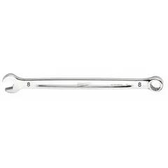 This combination wrench features a 12-point design for improved grip on hex fasteners. With an 8 mm head size and 5 1/2-inch overall length, it is suited for tightening and loosening metric bolts and nuts in maintenance and assembly tasks.