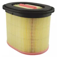 Engine air filter with round-oval shape and axial seal. Overall height 8 1/16 in. Designed for use in Massey Ferguson farm equipment to remove airborne contaminants from intake air