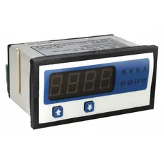 This digital panel meter measures AC voltage from 40 VAC to 300 VAC with True RMS calculation. It features a red LED display with 1,999 counts, accuracy of ±0.5% of range + 1 digit, and screw clamp terminals. Includes instructions. Typical applications include industrial power monitoring, control panels, and equipment status indication.