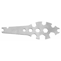Metal spray gun wrench for servicing paint spray guns. Used for tightening or loosening nozzles, caps, and other components during maintenance