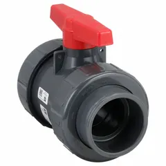 This 3-inch PVC ball valve features a straight body with socket x socket connections for solvent welding into piping systems. Rated for 150 psi CWP, it provides reliable on/off flow control in water, chemical, and process lines where corrosion resistance is required.