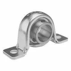This TRITAN pillow block ball bearing features a steel bearing insert with set screw locking for inch-system shafts. It has a 15/16 in bore, 1 1/8 in shaft height, and a maximum speed of 5,849 RPM, with a 3/8 in mounting bolt size. Designed to support rotating shafts in machinery such as fans, conveyors, and agricultural equipment, it meets AFBMA standards for moderate radial load applications.