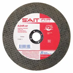 This Type 1 cut-off wheel is designed for general purpose cutting of carbon and stainless steel. It features aluminum oxide abrasive with 24 grit, in the A24R series. The wheel measures 4-1/2" diameter by 3/32" thickness with a 7/8" arbor hole. Suitable for use on angle grinders in fabrication, maintenance, and repair applications.