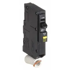 Single-pole, 15 A plug-in miniature circuit breaker from the QO Series, rated 120V AC with a 10kA interrupting capacity. Designed for branch circuit protection in QO Load Centers and NQ Panelboards in commercial and industrial electrical distribution systems.
