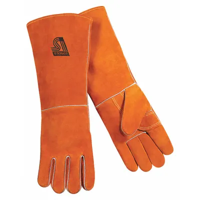 STEINER Cowhide,Stick Welding Gloves,L,PR1: Wing Thumb, Gauntlet Cuff, Std, Red Cowhide - Stick Welding Gloves with Cowhide Leather Palm