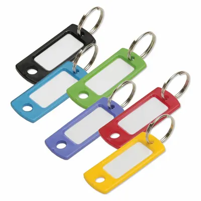 LUCKY LINE PRODUCTS Key Tag: 50 Key Tags, Rectangle, Multi-Color, Plastic, Blank Label, 7/8 in Overall Ht - Unlabeled Key Tags