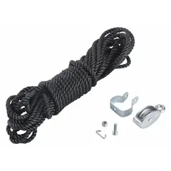 Rope and pulley kit for material handling, designed to fit Louisville Ladder brand. Compatible with model L-3022-00PT. Used to lift tools and materials on compatible ladders, reducing manual carrying.