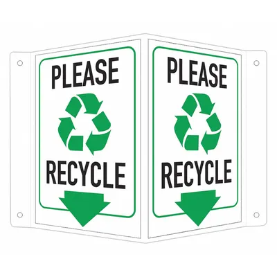LYLE Safety Sign: Aluminum, Mounting Holes Sign Mounting, 6 in x 7 1/2 in Nominal Sign Size - V-Shape Projection Please Recycle Signs