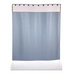 This institutional shower curtain system is constructed of plastic and features a hook-and-loop mounting style for quick installation. Suitable for commercial wet areas such as hospitals, nursing homes, and locker rooms, it provides privacy and helps maintain sanitary conditions in high-traffic environments.