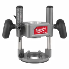This plunge base is designed for use with the MILWAUKEE 2838-20 router. It features a Dual Grip handle design for enhanced control during plunge routing operations. Suitable for woodworking, cabinetry, and trim work.