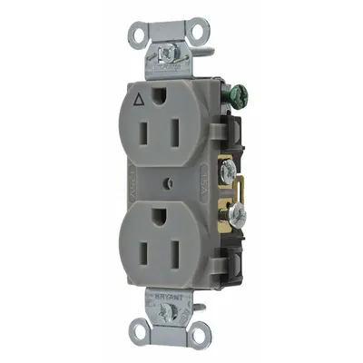 BRYANT Receptacle: Duplex, 5-15, Gray, 125V AC, 15 A, 2 Pole / 3 Wire (MPN CR15IGRY) - General Purpose Receptacles