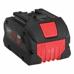 This 18V DC lithium-ion battery pack delivers 8 Ah capacity for extended runtime in high-drain cordless tools. It is designed for use with Bosch 18V cordless tools such as drills, saws, and impact wrenches in maintenance, construction, and assembly tasks.