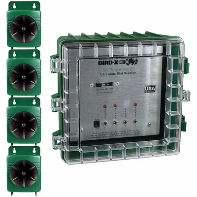 BIRD-X Electronic Bird Repeller: 3,600 sq ft Coverage Area, Wall Mount, Electric - Audio Bird Repellents