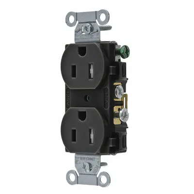 BRYANT Receptacle: Duplex, 5-15, Black, 125V AC, 15 A, 2 Pole / 3 Wire (MPN CBRS15BLKTR) - General Purpose Receptacles