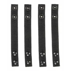 Nylon belt keeper with snap closure, 7/8 in wide and 7-1/8 in long, black color. Sold in a 4-pack. Used to secure loose ends of duty belts or tool belts, preventing sagging and snagging during work.