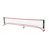 This portable net set features a powder coated steel frame for corrosion resistance. The net height adjusts from 33 to 63 inches, suitable for badminton, volleyball, and other net games. Designed for easy setup and takedown on grass or hard surfaces