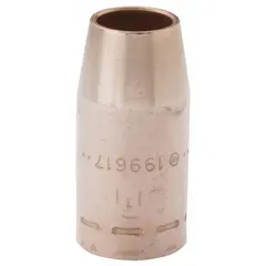 Heavy-duty conical copper nozzle for MIG welding, designed to direct shielding gas and protect the contact tip. Compatible with FasTip contact tips. Insulator sold separately.