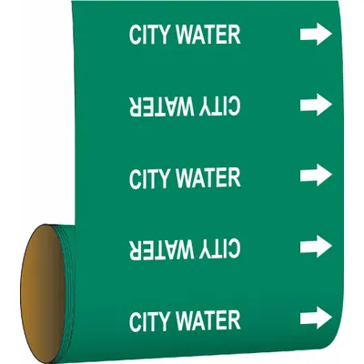BRADY Pipe Marker: City Water, Green, White, Fits 2 in and Smaller Pipe O.D. - City Water Adhesive Pipe Markers on a Roll