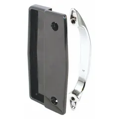 Black unfinished sliding handle for screen doors. Overall height 4 in, length 1 7/8 in, width 1 7/8 in. Used to operate sliding screen door panels in residential or light-commercial entryways.
