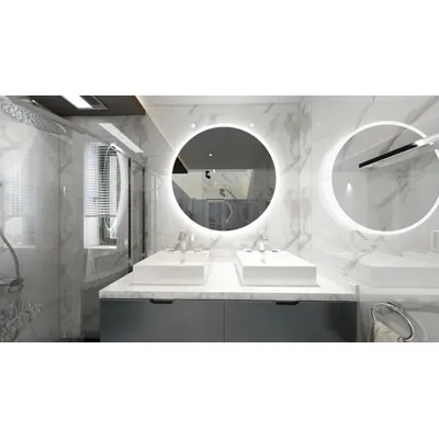 KETCHAM Bathroom Mirror: Round, Glass, 24 in Overall Ht, 24 in Overall Wd, 1 3/4 in Overall Dp - Lighted Vanity Bathroom Mirrors