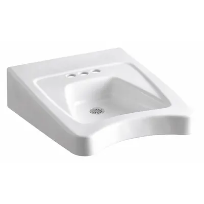 KOHLER Bathroom Sink: Morningside, White, Vitreous China, 27 in Overall Lg - One-Station Wall-Mounted Bathroom Sinks without Faucets