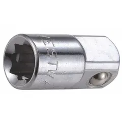 This square-drive socket adapter converts a 1/4" input to a 3/8" output drive size. It has a chrome finish and an overall length of 1 in. Used to adapt drive sizes for tightening or loosening fasteners in general maintenance and repair tasks.