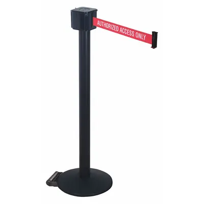 RETRACTA-BELT Barrier Post with Belt: Red, No Pattern, Authorized Access Only, 30 ft Belt Lg - Message Retractable Belt Post Barriers