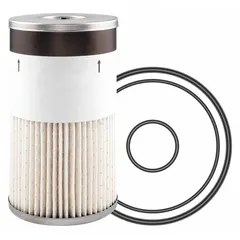 Cartridge-type diesel fuel filter with cellulose media, 3 13/16 in outside diameter and 11/16 in inside diameter. Includes attached grommet. Used in diesel fuel systems to remove contaminants from fuel.