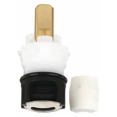 This plastic disc faucet cartridge is designed for use with Delta brand faucets in the OEM Stainless Bottom Series. It controls the flow of hot and cold water in residential or commercial plumbing applications. The package includes one cartridge.