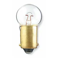This miniature bayonet base lamp features a BA9s single-contact base and a G4-1/2 globe shape. It operates at 14V AC and produces white light. Commonly used for indicator lighting, panel illumination, and signal applications in control cabinets, test equipment, and machinery