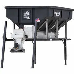 The BUYERS PRODUCTS PRO4000 is a vehicle battery-powered broadcast spreader designed for mounting in a truck bed. It features a stainless steel frame and a poly hopper, and is intended for use with bulk salt. This tailgate spreader is suitable for spreading salt on roads, parking lots, and other large surfaces.