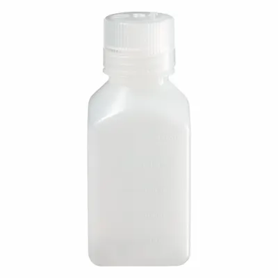 NALGENE Graduated Bottle: 250 mL, 8 fl oz, HDPE, Natural, 38-430 mm Screw Closure Size - HDPE Rectangular Lab Bottles