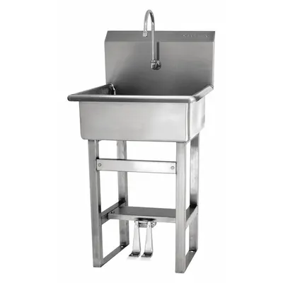 SANI-LAV Hand Sink: 46 1/2 in Overall Ht, 20 in Bowl Lg, 9 in Bowl Dp, 0.5 gpm Flow Rate - One-Station Freestanding Hand Sinks with Faucets