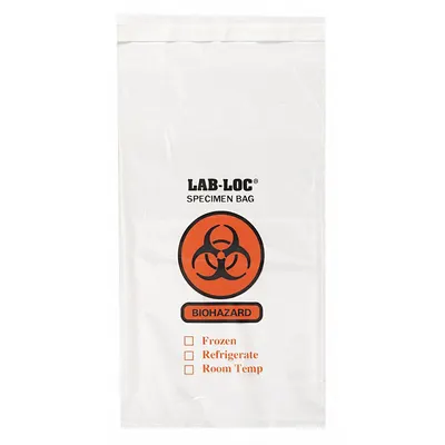 OEM Specimen Transfer Bag: LDPE, Biohazard, 2 mil Thick, Clear, 10 in Overall Ht - Dual Pouch Specimen Transfer Bags