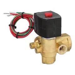 This 3-way/2-position normally closed solenoid valve features a quick exhaust function and an explosion-proof coil enclosure. It operates at 110V AC and has a 3/8 in pipe size. Typical applications include controlling pneumatic actuators and cylinders in industrial automation and process control systems requiring rapid pressure release.