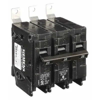 SIEMENS Miniature Circuit Breaker: 25 A Amps, 240V AC, 3 Poles - B Series, Bolt-On Siemens Miniature Circuit Breakers