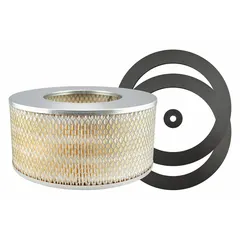 Round-oval engine air filter with axial seal, 5-inch overall height. Designed for Case IH vehicles. Provides clean combustion air to protect engine components from dust and debris in agricultural and industrial applications.