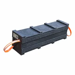 Rectangular cribbing block made of HDPE with a 60-ton vertical load capacity. Features a black body and orange handles for positioning. Used for load support in industrial maintenance, construction, and rigging applications.