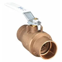 Manual two-way ball valve for on/off or diverting flow in plumbing and light commercial systems. Bronze body with sweat connections for copper tubing. Straight pattern, standard port, lever handle. Suitable for potable water and HVAC applications.