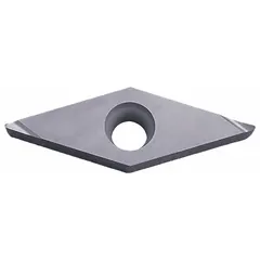 Diamond indexable turning insert for precision machining of non-ferrous materials such as aluminum alloys, copper, and plastics. Used in turning, facing, and profiling operations to achieve high surface finish.