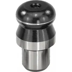 Ball-end locating pin made of tool steel. Shank outside diameter 18 mm, shank length 18 mm. Used in jigs and fixtures for precise positioning and alignment of workpieces during machining or assembly.
